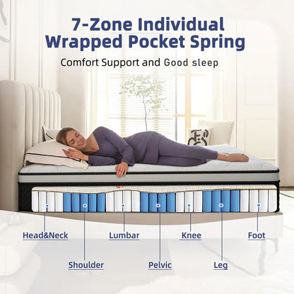LayRoad 12/14Inch Memory Foam Spring Mattress Single/Double/Queen/King Sizes Boxed Mattress Medium Firmness Pressure Relief