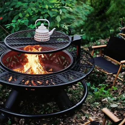 2026 High Quality Outdoor Steel Fire Pit With Removable Cooking Grill Wood-Burning Barbecue For Parties Wood Burning Bowl