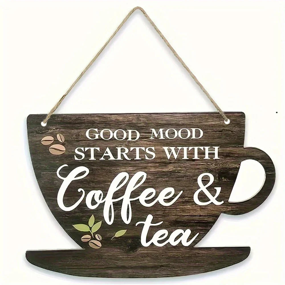 1 Set of Rustic Wooden Coffee and Tea Signs，11.8 Inch Farmhouse Kitchen Decoration，Suitable for Coffee Lovers，Indoor and Outdoor