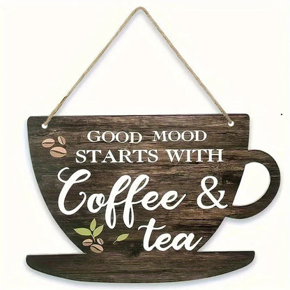 1 Set of Rustic Wooden Coffee and Tea Signs，11.8 Inch Farmhouse Kitchen Decoration，Suitable for Coffee Lovers，Indoor and Outdoor