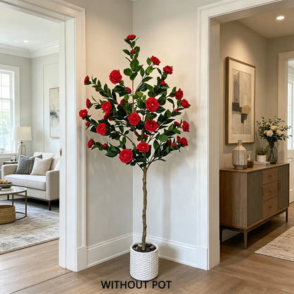 90-180CM Artificial Red Camellia Plant Ornament indoor outdoor for home wedding room balcony garden decoration for Christmas