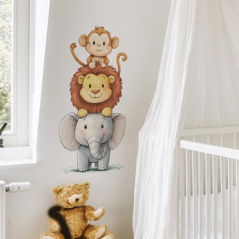 Forest Animals Rainbow Wall Stickers for Kids Rooms Children Boys Girls Baby Room Decoration Nursery Wallpaper Giraffe Elephant