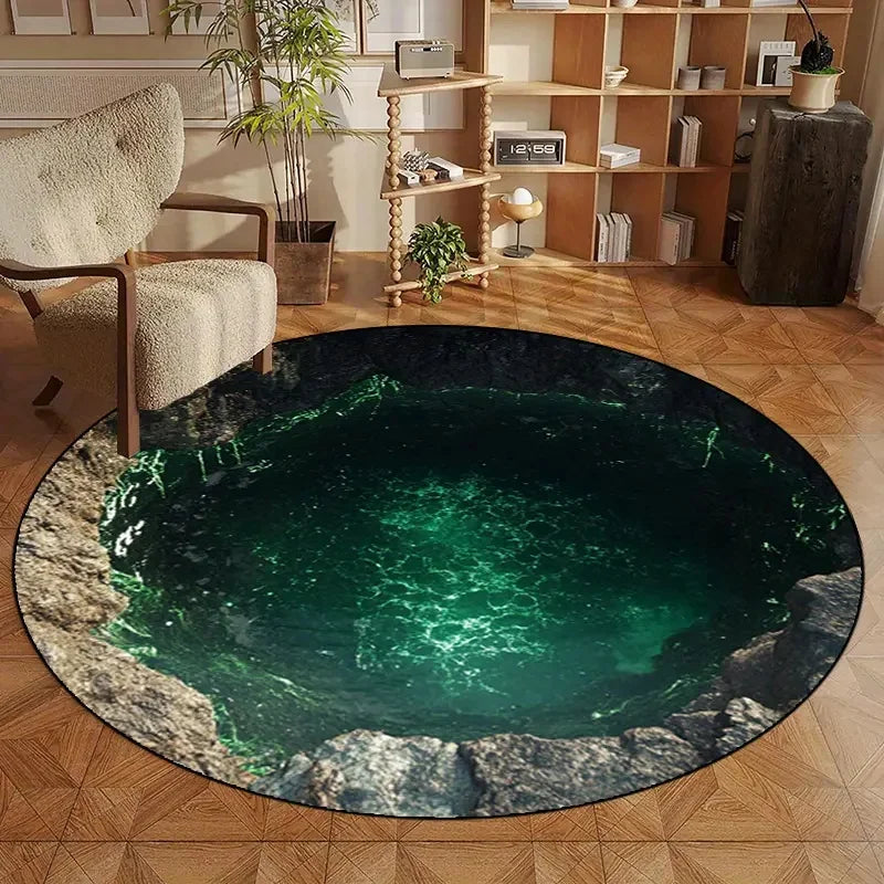 Round Rug– Deep Pit Trap Print Floor Mat for Entry, Living Room or Bedroom Fun Decor