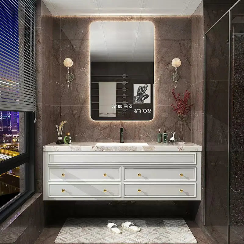 Rustic Retro Bathroom Cabinet Luxury Integrated Black Vanity Bathroom Cabinet Storage Organization Mobile Bagno Home Furniture
