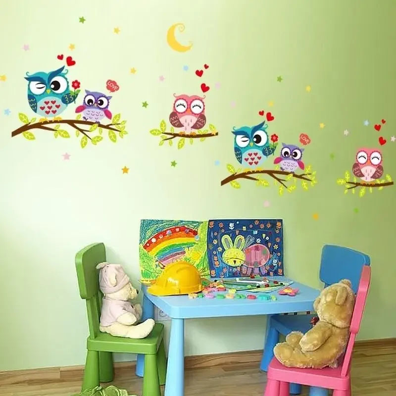 Wallpaper Sticker Happy Removable Waterproof Cartoon Animal Owl Wall  Kids Home Decor Wallpapers for Living Room
