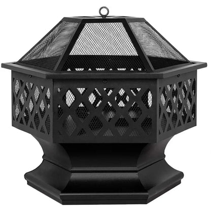 Portable Courtyard Metal Fire Pit 22" Hexagonal Shaped Iron Brazier Wood Burning Fire Pit Decoration for Backyard Poolside