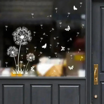 New Christmas Home Decor Wallpaper White Dandelion Butterfly Electrostatic Wall Sticker Glass Window Double Sided Pattern Decals