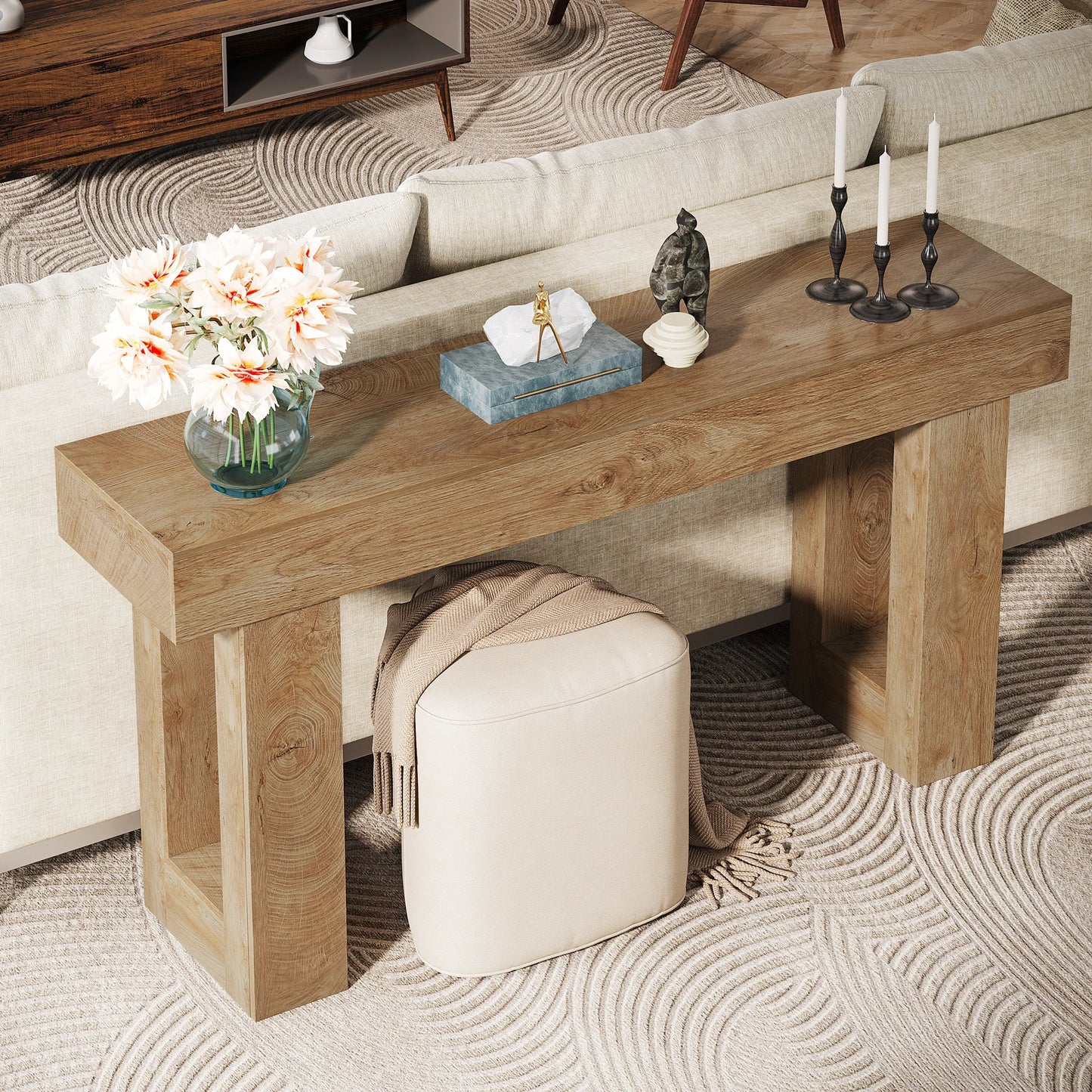 Tribesigns Farmhouse Console Table, 63-Inch Long Narrow Sofa Table Behind The Couch, Wooden Rectangular Entryway Table for Entrance, Hallway, Living Room