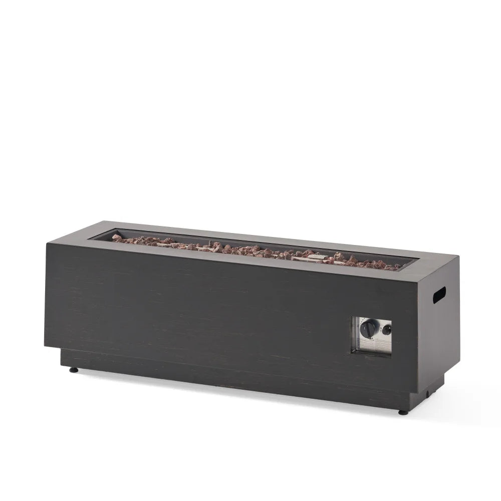 40" Outdoor Rectangular Iron Propane Fire Pit, Dark Grey (Tank Cover not Included)
