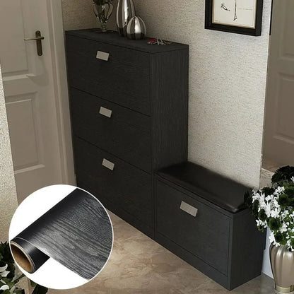 Black Wood Wallpaper - 23.6 Inch Peel and Stick Self Adhesive Wallpaper For Wall Countertop Cabinet Home Decoration Roll