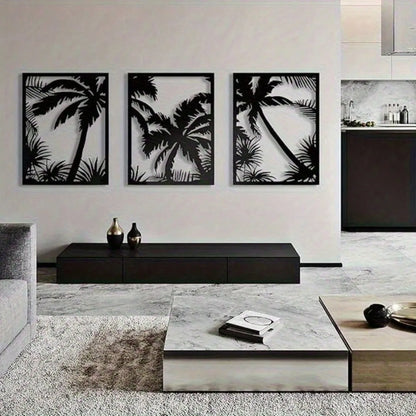 Metal Wall Art Palm Tree Decor, Modern Geometric Sunset Silhouette Home Boho Decor for Living Room Bedroom