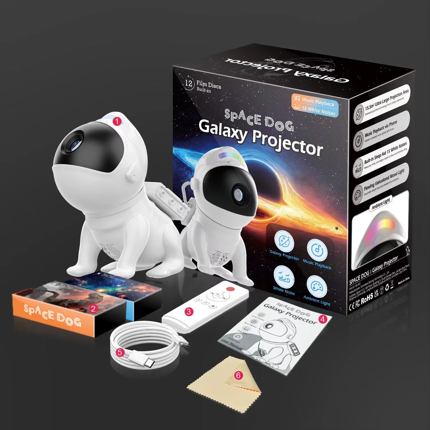 Star Projector Space Dog Projector Night Light 13 High-Definition Galaxy Discs Bedroom Decor Space Projector Birthday Gift