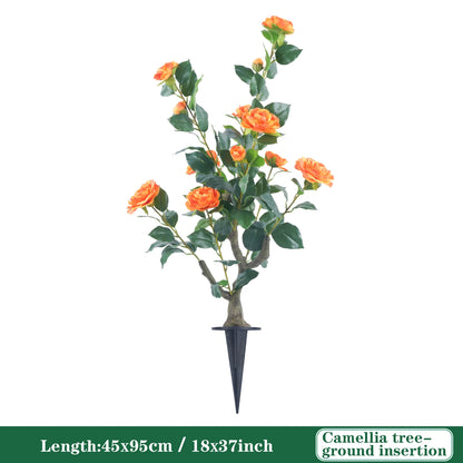 85cm Camellia Topiary Tree with Pot/Spike Realistic Fake Flower Plant Indoor Outdoor Faux Bonsai for Home Garden Office Decor
