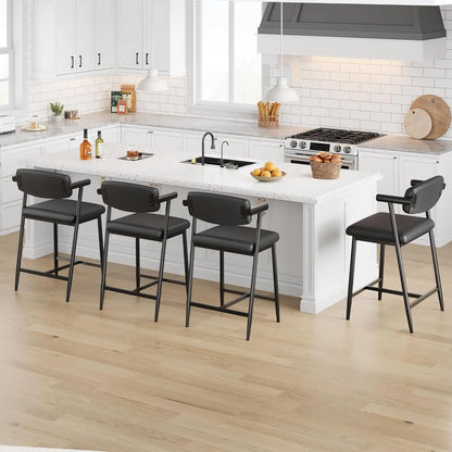 2PCS Modern Bar Stools Set with Back & Upholstered Wider Seat, Metal Bar Stools with Footrest for Kitchen Island Easy Assembly