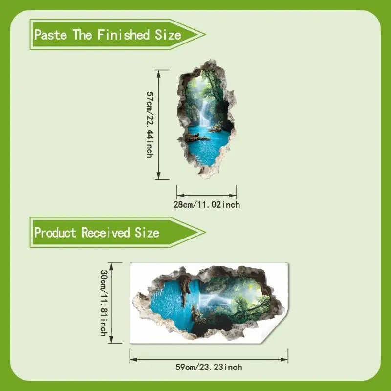 Landscape Wall Stickers For Bedrooms Room Bathroom Home Decoration Stickers Creative Hole Valley Waterfall Scenic Wall Stickers