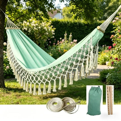 Outdoor Fringed Canvas Hammock - Portable Anti-slip Fringed Hammock for Camping - Bohemian Style Outdoor Camping Hammock