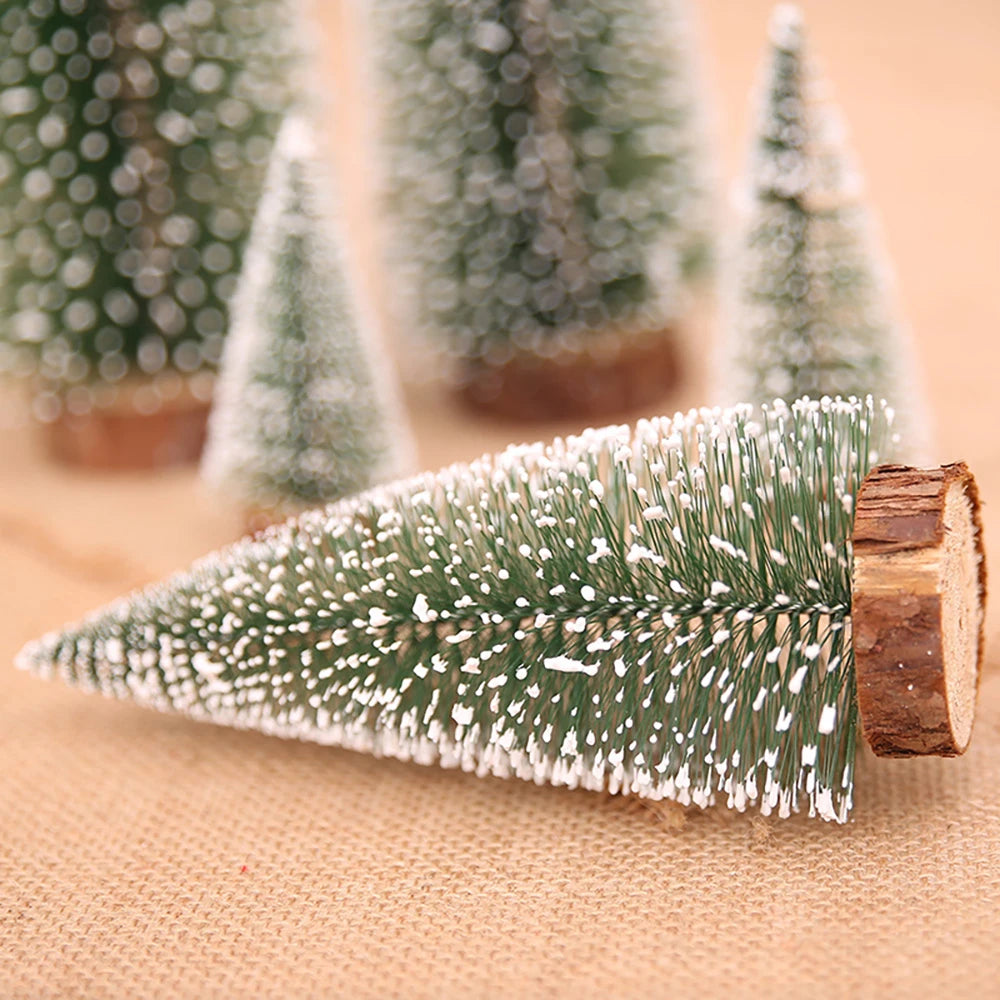 Christmas Decoration Artificial Mini Tree Ornaments Miniature Cedar Snow Pine Home Office Table Decor 2024 Xmas Landscape Gifts