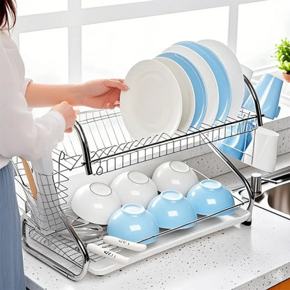 Kitchen Cutlery Organizer 2 Tier S-Shaped Dish Drainer Space-saving Metal Dish Drying Rack Stable Cup Drainer Chopsticks