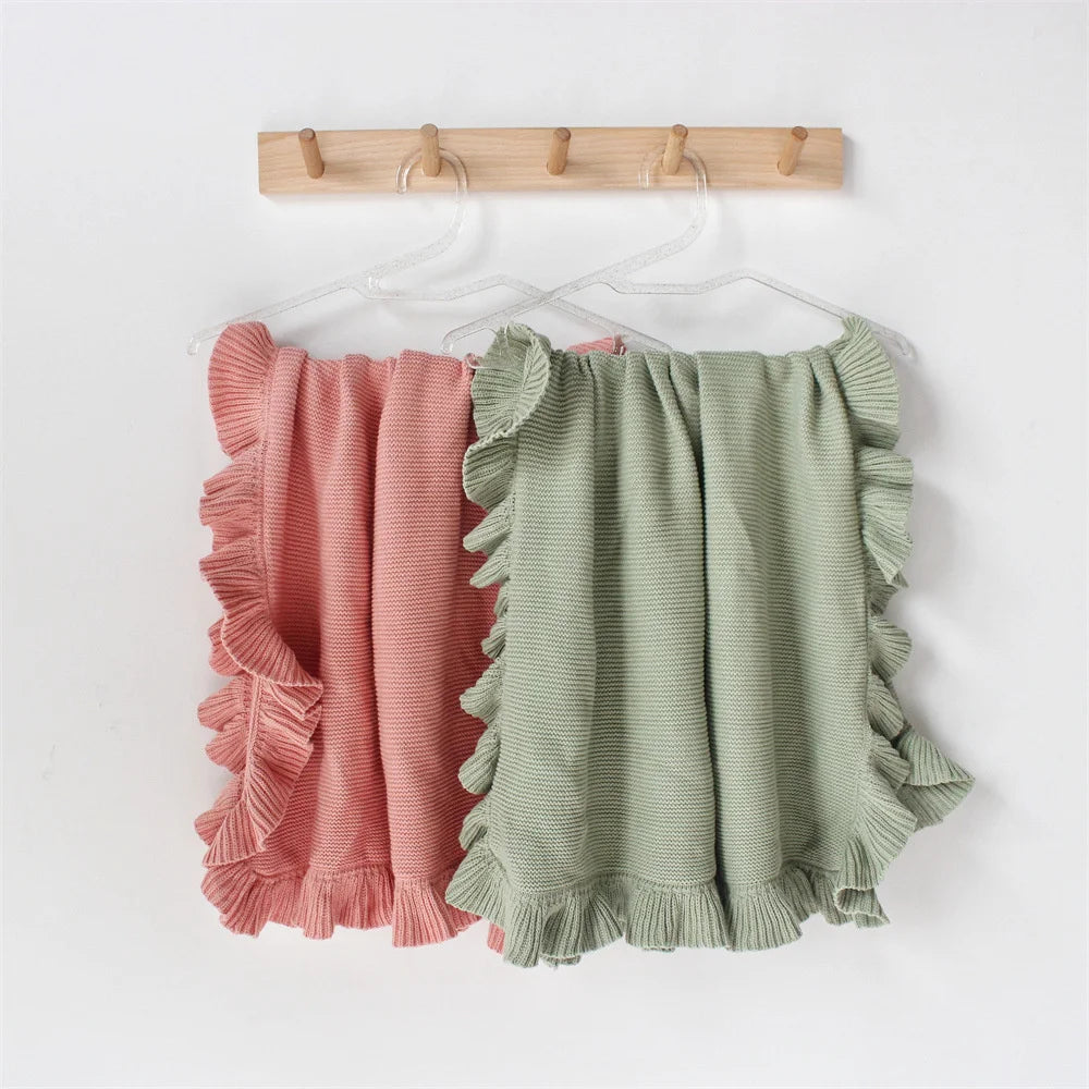 Ruffle Knitted Blanket For Kids Soft Cotton Throw Blanket Cuddle Stroller Swaddling Crib Blanket For Newborn