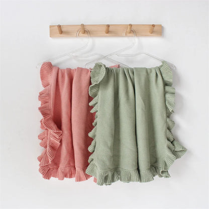 Ruffle Knitted Blanket For Kids Soft Cotton Throw Blanket Cuddle Stroller Swaddling Crib Blanket For Newborn