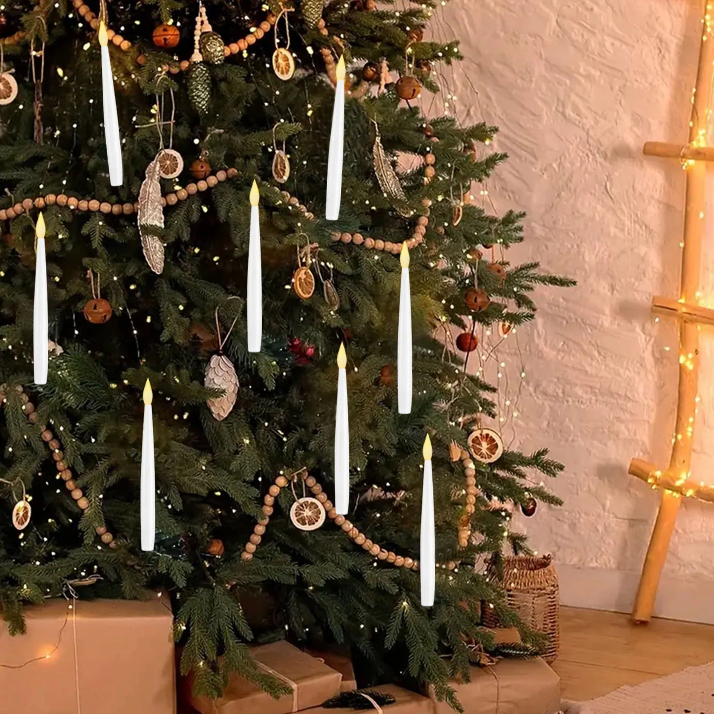 Floating Candles with Wand 12 PCs Magic Hanging Candles Flickering Warm Light Flameless Floating LED Candle Halloween Decoration