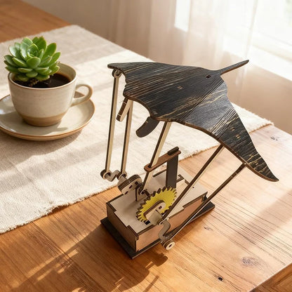 Desk Tabletop Decoration - Lifelike Wooden Electric Manta Ray Automaton; Unique Ocean Themed Decor for Home