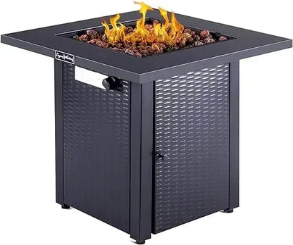 L # Wicker &Rattan Square Propane Fire Pit Table, Outdoor Dinning Gas Fire Table With Lid, Lava Stone, ETL Certification