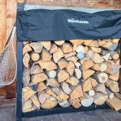 Indoor Outdoor 1/4 Cord Firewood Storage Log Rack ， Black 4 Foot - Heavy Duty Made In USA -With Seasoning Cover