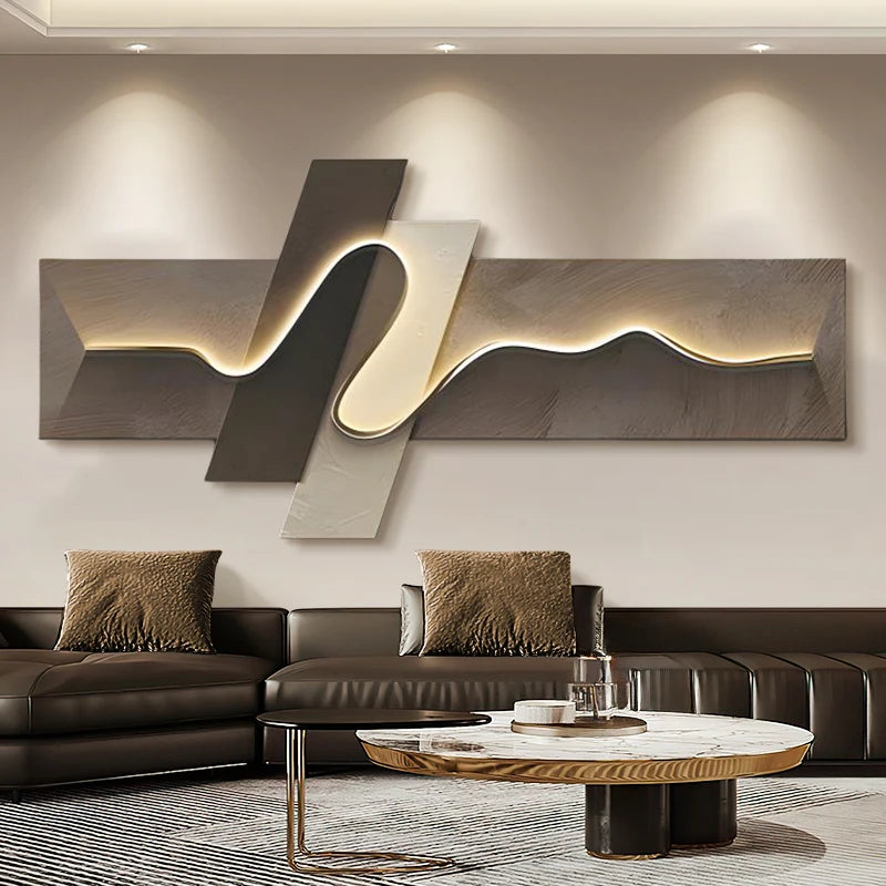 Main bedroom living room geometric office decor painting with lights luxury sofa TV background wall hanging picture bedroom beds