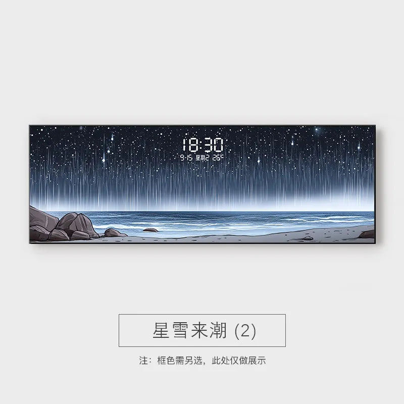 Modern Luxury Living Room Decoration Painting Led Electronic Clock Sofa Background Mural Light Horizontal Hanging Painting