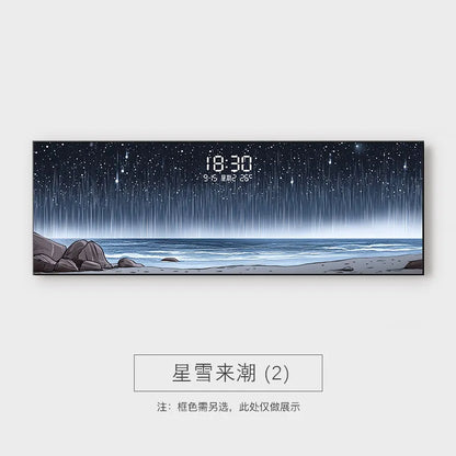 Modern Luxury Living Room Decoration Painting Led Electronic Clock Sofa Background Mural Light Horizontal Hanging Painting