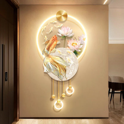 Koi Carp Living Room  Study Room  Bedroom Decoration  Painting Lamp  Lotus Corridor  Hanging Painting Of Nine Fish Wall Lamp LED