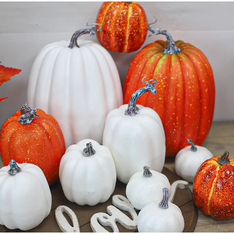 7pcs Halloween Simulation Pumpkin Decor Outdoor Orange Foam Plastic Artificial Pumpkin  Home Table Festival Atmosphere Decor