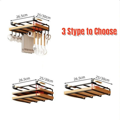 Kitchen Under Cupboard Hanging Organizer Rack with Hook Paper Towel Rags Hanger Cutting Board Pot Cover Holder Storage Shelf