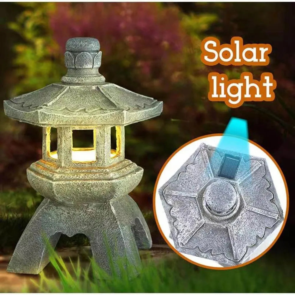 Outdoor Solar Lights Garden Decoration Outdoor Handcrafted Zen Pagoda Sculpture Retro Art Statue For Courtyard Balcony Porch