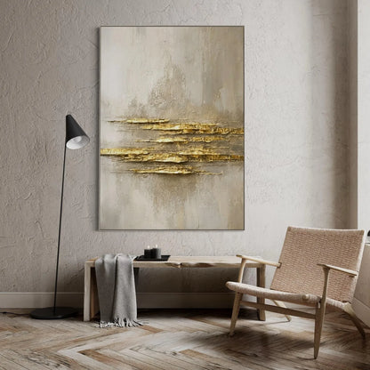 Mhemyo Large White and Gold Abstract Oil Painting Textured Minimalist Wall Art Handmade Luxury Canvas Modern Neutral Home Decor
