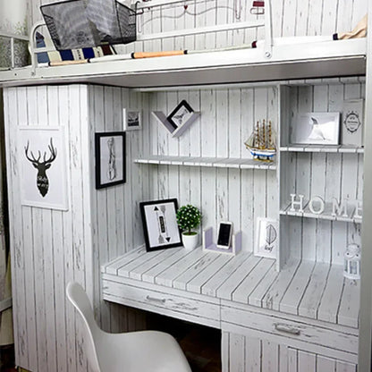 Retro White Wallpaper Wooden Pattern Dormitory Furniture Self-adhesive Wallpaper Background Wall Self-adhesive PVC Wallpaper