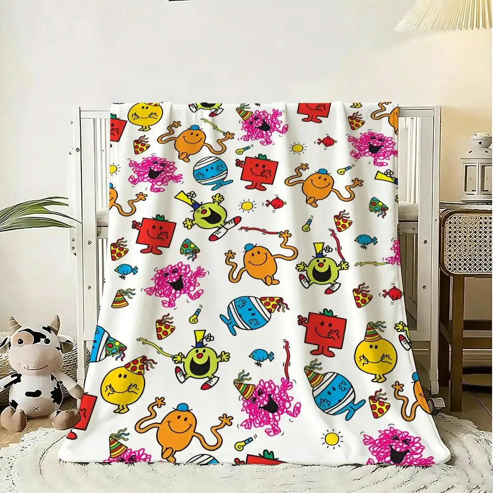 Mr M-Men Little M-Miss Throw Soft Flannel Throw Blanket, Lightweight Breathable Summer Nap Blanket For Home Travel Cozy Decor