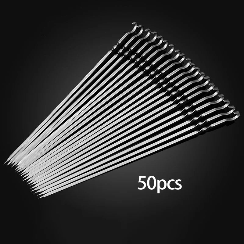10/20/30/50/100Pcs Reusable Stainless Steel BBQ Skewers - Perfect for Outdoor Camping & Indoor Grilling Parties!