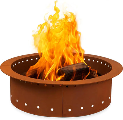 Outdoor Heavy Duty Corten Steel Fire Pit Ring, Black, 36 inch Outer/30 inch Round, Smokeless & Permanent, Patent Pending