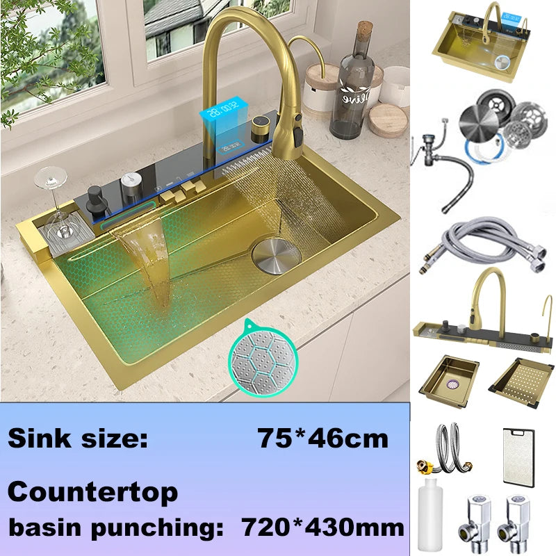 New Modern Stainless Steel Kitchen Sink Multifunctional Sinks Digital Display Large Single Slot Wash Dish Bowl Various Styles