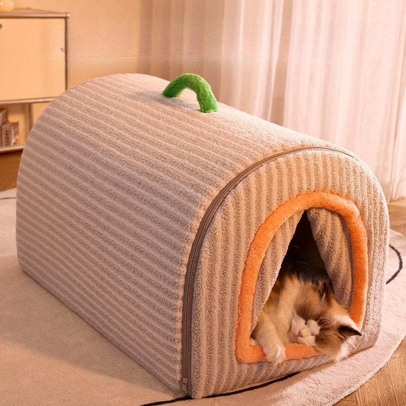 Removable Washable Enclosed Pet Bed Autumn Winter Cat And Dog Bed Warm Dog House for Cold Weather Comfortable Cozy Pet Shelter