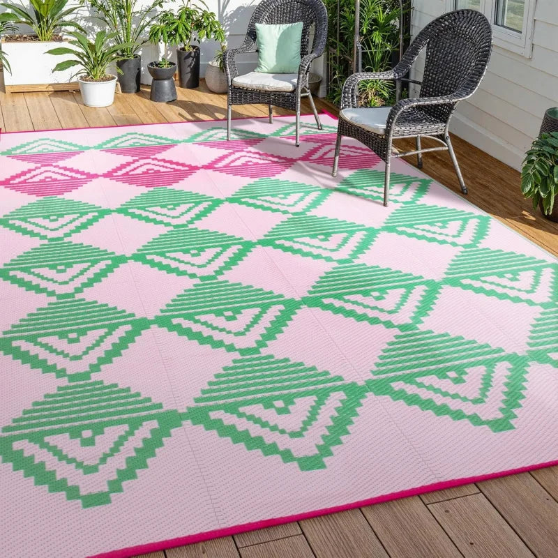 VIKAMA Outdoor Carpet Terrace Durable Machine-Washable Linen Rug Foldable Portable RV Camping Picnic Mat