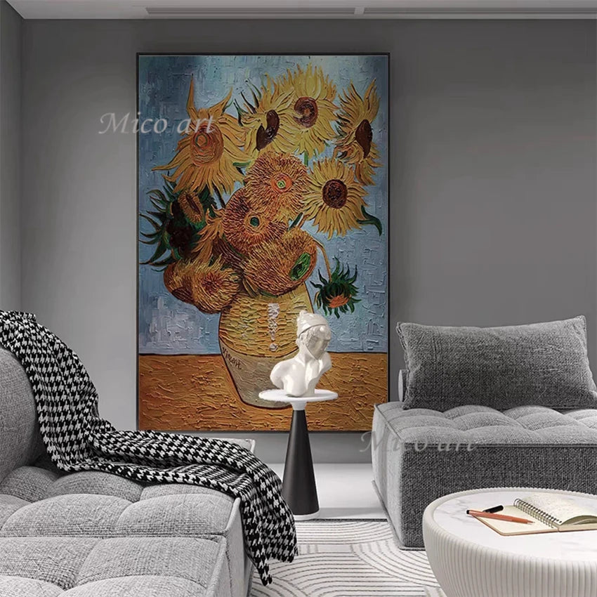 Modern 100% Hand Painted Sunflower Oil Painting Reproduction Canvas Wall Art Unframed Paintings Wall Picture Artwork Van Gogh