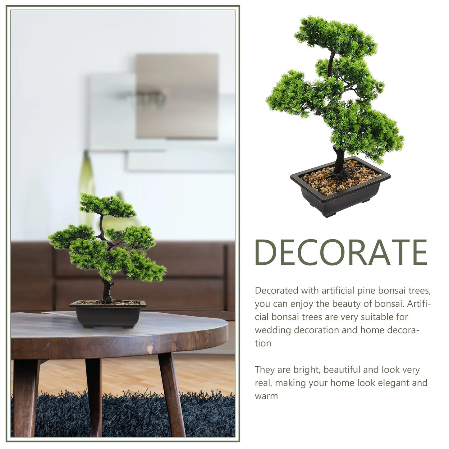 Artificial Guest-Greeting Pine Bonsai Realistic Plant Faux Bonsai Tree Indoor Outdoor Home Office Decoration Lucky Wealth Symbol