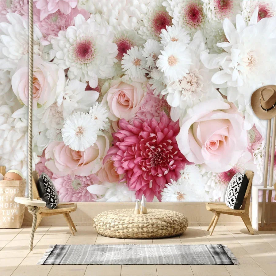 20+ Girly Wallpaper for Living Room Natural Floral Pink Rose Background, Self Adhesive Optional, Walls Art Bed Home Decor Mural