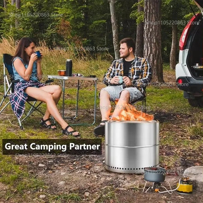 19 Inch Stainless Steel Fire Pit Collapsible BBQ Smokeless Outdoor Heating Wood Burning Stove for Patio Furniture Garden