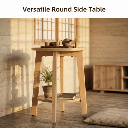 JHK Wood Round Side Tables Coffee Table For Living Room 2-Tier Center Counter with Storage Shelf Bedside Nightstand with Non-Slip Pads