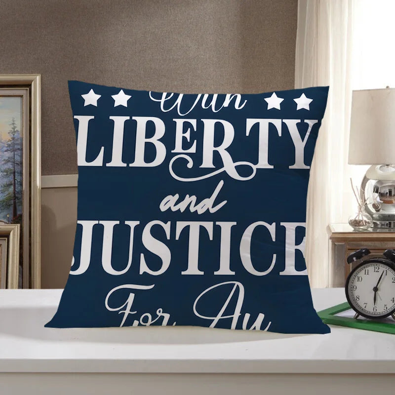 Independence Day of the United States throw pillow cover with short plush print for living room sofa decoration cushion cover