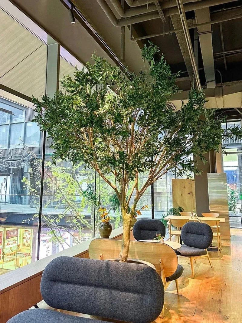 Artificial olive tree, large floor-to-ceiling bionic green plant, indoor and outdoor landscape decoration，Without a planter